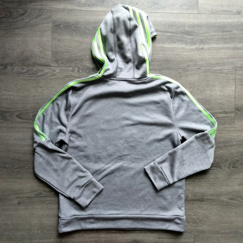 Adidas Boys' Active Sport Athletic Pullover Hooded Sweatshirt Grey/Lime L(14/16)